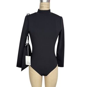 NEW Redemption Athletix Black Bodysuit Swimsuit Mock Neck Long Sleeve Open Back